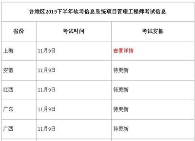 各地区2019年下半年软考考试时间、考试安排汇总(9月24日更新)