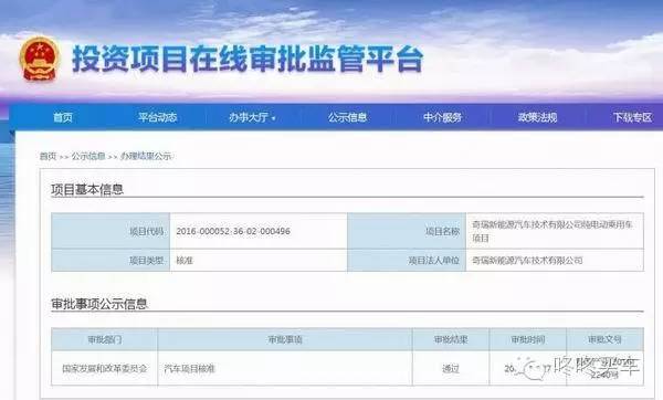 奇瑞拿下第四张新能源汽车“准生证”